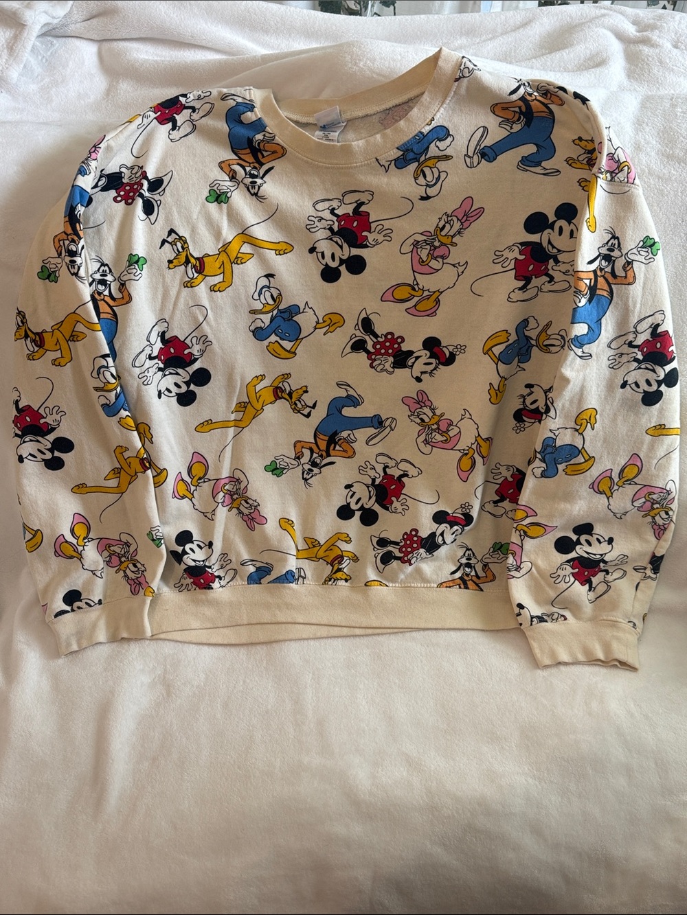 Disney Cream Crewneck Sweater with Multicolor Character Print